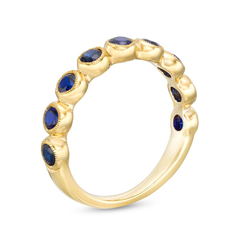 Main Image 3 of 3.0mm Blue Lab-Created Sapphire Vintage-Style Stackable Band in 10K Gold