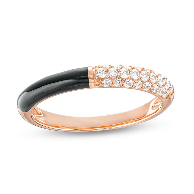 Main Image 1 of 1/4 CT. T.W. Diamond Black Enamel Band in Sterling Silver with 14K Rose Gold Plate
