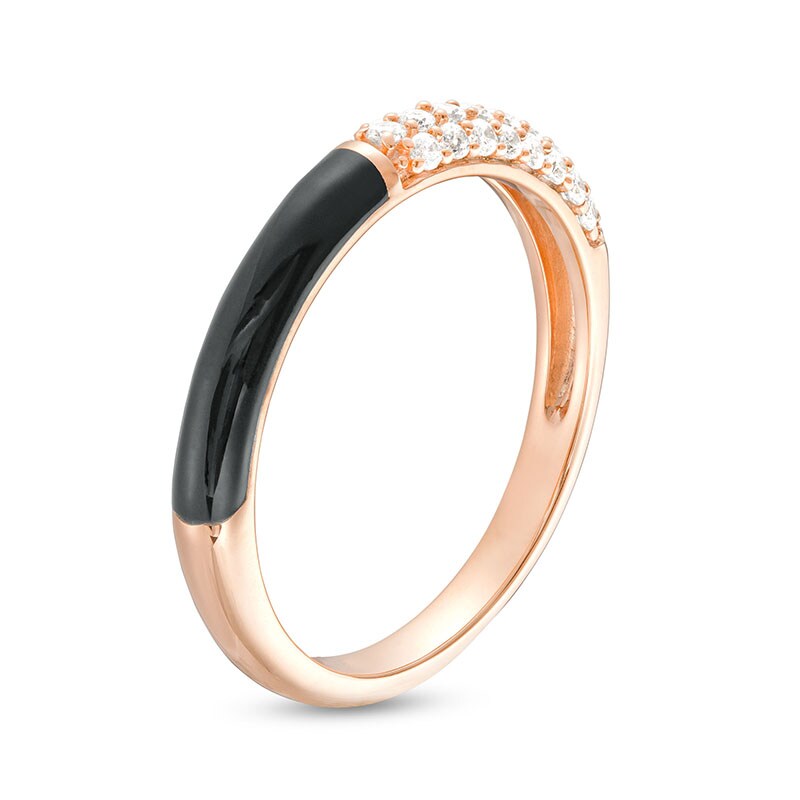 Main Image 3 of 1/4 CT. T.W. Diamond Black Enamel Band in Sterling Silver with 14K Rose Gold Plate