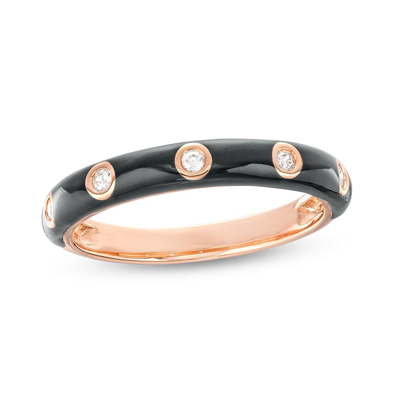 Main Image 1 of 1/10 CT. T.W. Diamond Station Black Enamel Band in Sterling Silver with 14K Rose Gold Plate