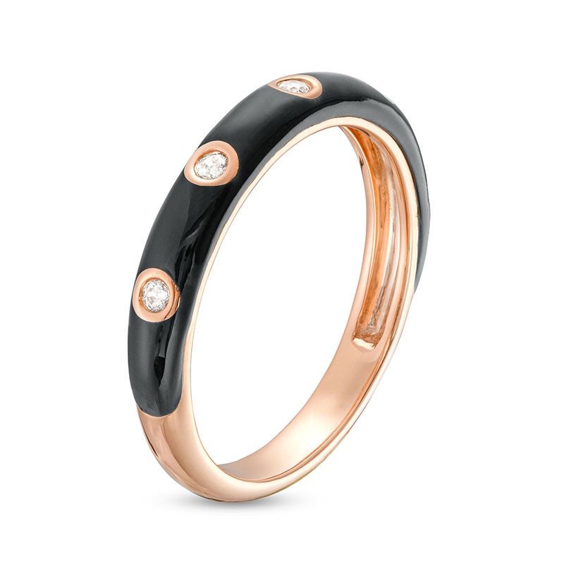 Main Image 3 of 1/10 CT. T.W. Diamond Station Black Enamel Band in Sterling Silver with 14K Rose Gold Plate