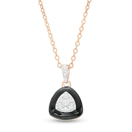 1/5 CT. T.W. Triangular Multi-Diamond Black Enamel Frame Pendant in Sterling Silver with 14K Rose Gold Plate