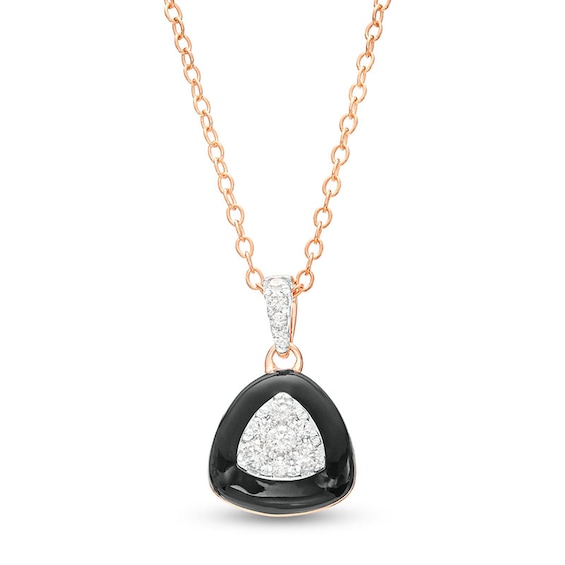 1/5 CT. T.w. Triangular Multi-Diamond Black Enamel Frame Pendant in Sterling Silver with 14K Rose Gold Plate