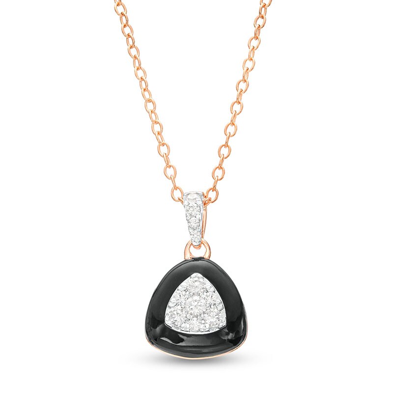 Main Image 1 of 1/5 CT. T.W. Triangular Multi-Diamond Black Enamel Frame Pendant in Sterling Silver with 14K Rose Gold Plate