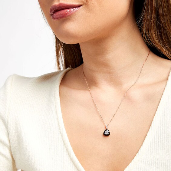 1/5 CT. T.w. Triangular Multi-Diamond Black Enamel Frame Pendant in Sterling Silver with 14K Rose Gold Plate