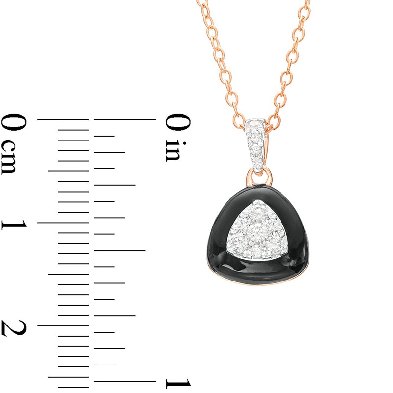 Main Image 3 of 1/5 CT. T.W. Triangular Multi-Diamond Black Enamel Frame Pendant in Sterling Silver with 14K Rose Gold Plate