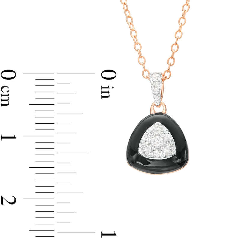 1/5 CT. T.W. Triangular Multi-Diamond Black Enamel Frame Pendant in Sterling Silver with 14K Rose Gold Plate