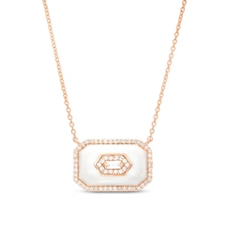 1/5 CT. T.W. Baguette Diamond Octagonal Frame White Enamel Necklace in Sterling Silver with 14K Rose Gold Plate