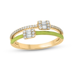 1/5 CT. T.W. Cushion-Shaped Multi-Diamond Yellow Enamel Open Shank Ring in Sterling Silver with 14K Gold Plate