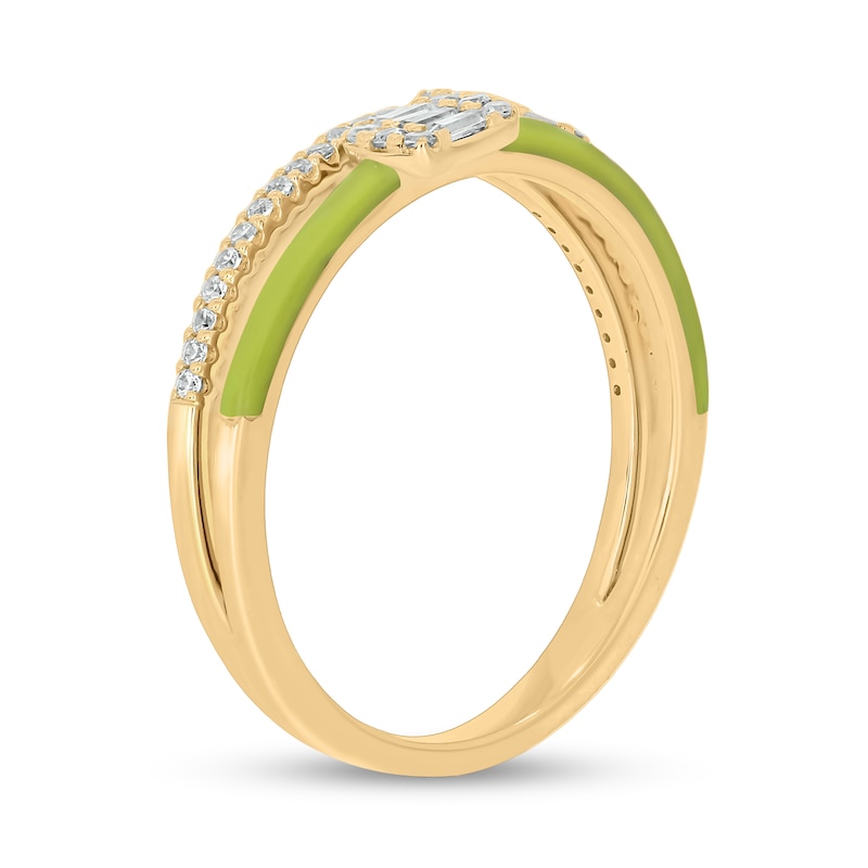 Main Image 2 of 1/5 CT. T.W. Cushion-Shaped Multi-Diamond Yellow Enamel Open Shank Ring in Sterling Silver with 14K Gold Plate