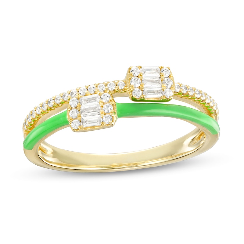 Main Image 1 of 1/5 CT. T.W. Cushion-Shaped Multi-Diamond Yellow Enamel Open Shank Ring in Sterling Silver with 14K Gold Plate