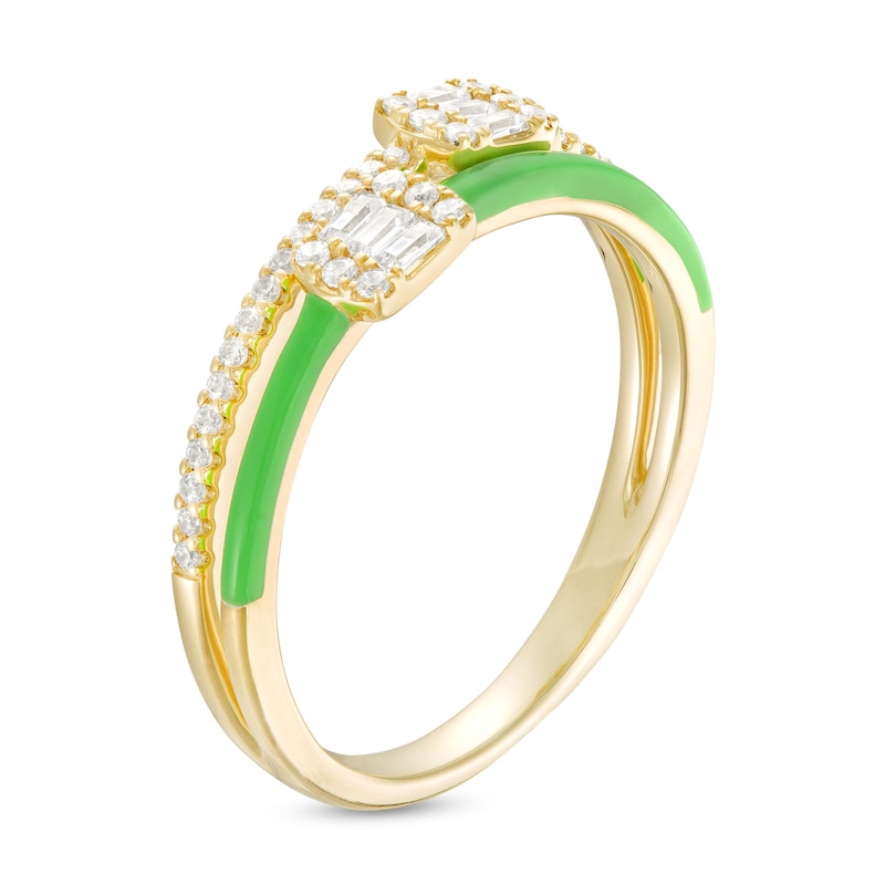 Main Image 3 of 1/5 CT. T.W. Cushion-Shaped Multi-Diamond Yellow Enamel Open Shank Ring in Sterling Silver with 14K Gold Plate