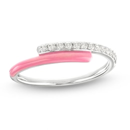 1/6 CT. T.W. Diamond Pink Enamel Bypass Split Shank Ring in Sterling Silver