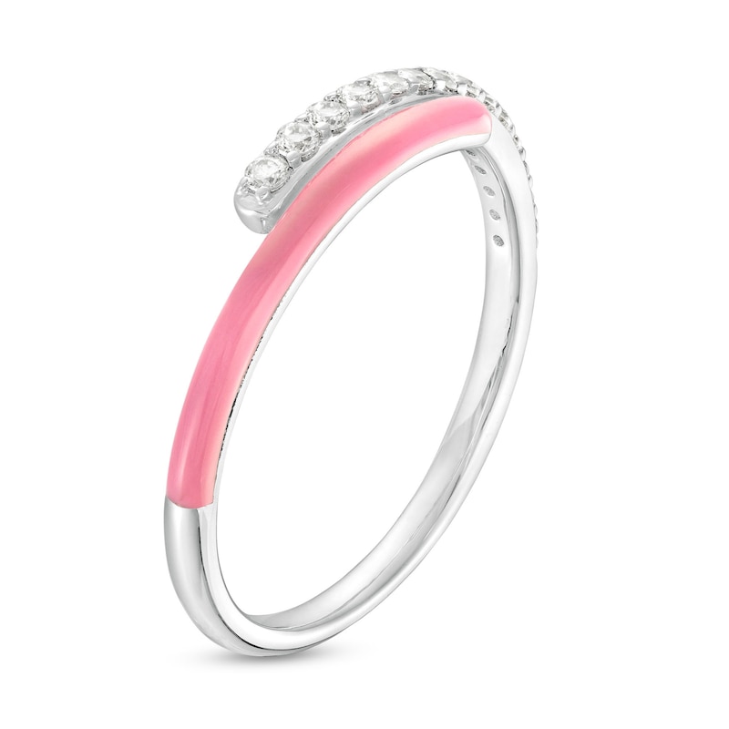 Main Image 3 of 1/6 CT. T.W. Diamond Pink Enamel Bypass Split Shank Ring in Sterling Silver