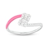 Thumbnail Image 0 of 1/5 CT. T.W. Cushion-Shaped Multi-Diamond Pink Enamel Open Split Shank Ring in Sterling Silver