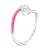 Thumbnail Image 2 of 1/5 CT. T.W. Cushion-Shaped Multi-Diamond Pink Enamel Open Split Shank Ring in Sterling Silver