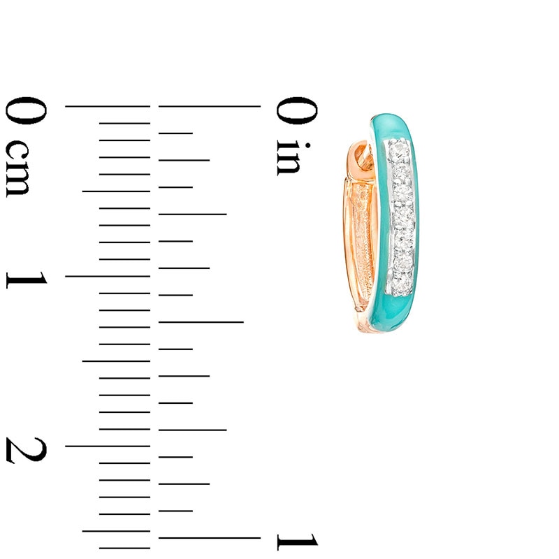Main Image 3 of 1/10 CT. T.W. Diamond Aqua Blue Enamel Hoop Earrings in Sterling Silver with 14K Rose Gold Plate
