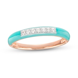 1/10 CT. T.W. Diamond Channel-Set Aqua Blue Enamel Band in Sterling Silver with 14K Rose Gold Plate