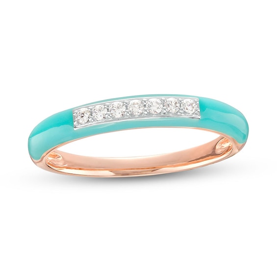 1/10 CT. T.w. Diamond Channel-Set Aqua Blue Enamel Band in Sterling Silver with 14K Rose Gold Plate