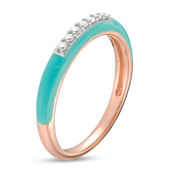 1/10 CT. T.w. Diamond Channel-Set Aqua Blue Enamel Band in Sterling Silver with 14K Rose Gold Plate