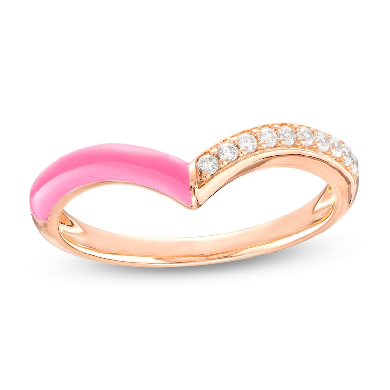Main Image 1 of 1/10 CT. T.W. Diamond Pink Enamel Chevron Ring in Sterling Silver with 14K Rose Gold Plate