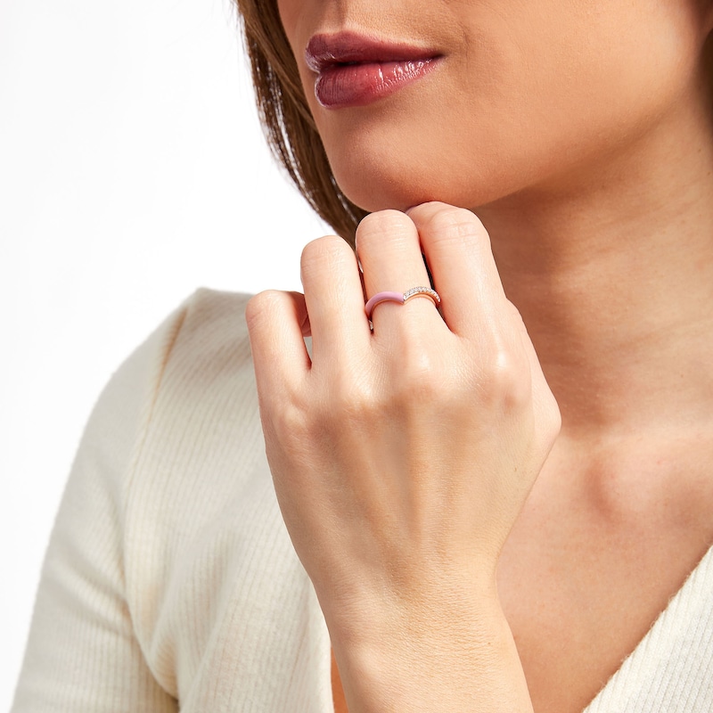 Main Image 2 of 1/10 CT. T.W. Diamond Pink Enamel Chevron Ring in Sterling Silver with 14K Rose Gold Plate