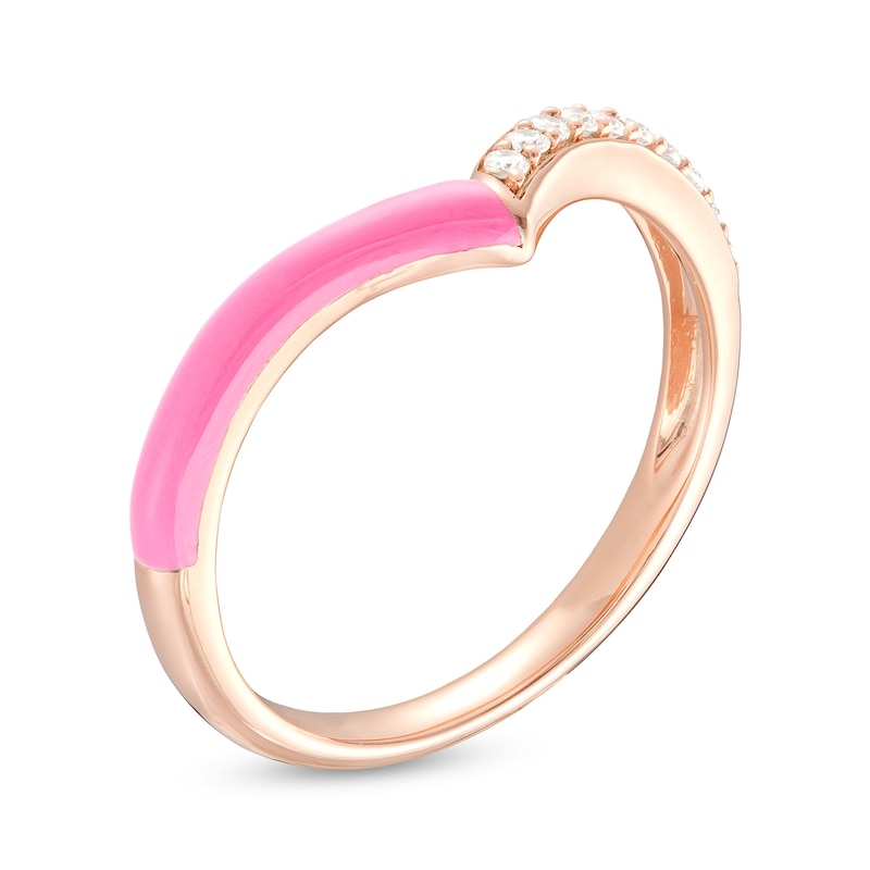 Main Image 3 of 1/10 CT. T.W. Diamond Pink Enamel Chevron Ring in Sterling Silver with 14K Rose Gold Plate