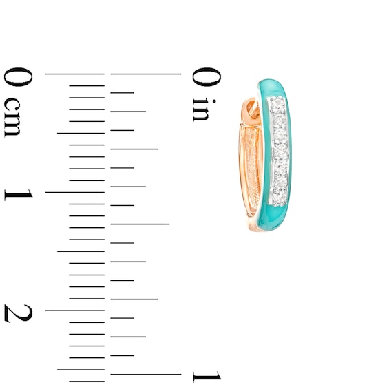 1/10 CT. T.w. Diamond Aqua Blue Enamel Hoop Earrings in Sterling Silver with 14K Rose Gold Plate