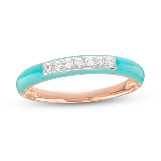1/10 CT. T.w. Diamond Channel-Set Aqua Blue Enamel Band in Sterling Silver with 14K Rose Gold Plate