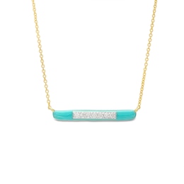 1/10 CT. T.W. Diamond Aqua Blue Enamel Horizontal Bar Necklace in Sterling Silver with 14K Gold Plate