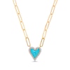Thumbnail Image 1 of 1/4 CT. T.W. Diamond Frame Blue Enamel Heart Necklace in Sterling Silver with 14K Gold Plate