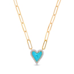1/4 CT. T.W. Diamond Frame Blue Enamel Heart Necklace in Sterling Silver with 14K Gold Plate