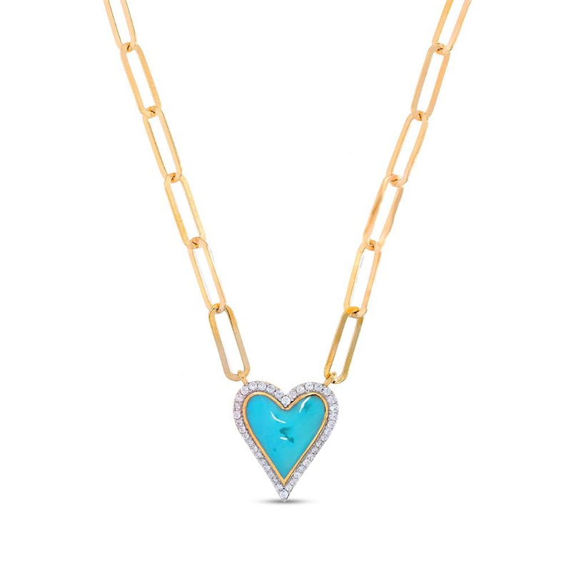 Main Image 1 of 1/4 CT. T.W. Diamond Frame Blue Enamel Heart Necklace in Sterling Silver with 14K Gold Plate