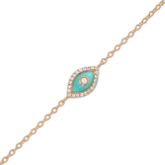 1/10 CT. T.w. Diamond Frame Blue Enamel Evil Eye Bracelet in Sterling Silver with 14K Rose Gold Plate