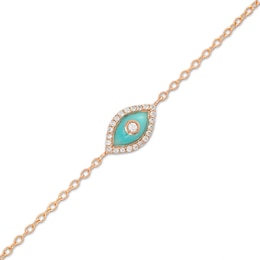 1/10 CT. T.W. Diamond Frame Blue Enamel Evil Eye Bracelet in Sterling Silver with 14K Rose Gold Plate