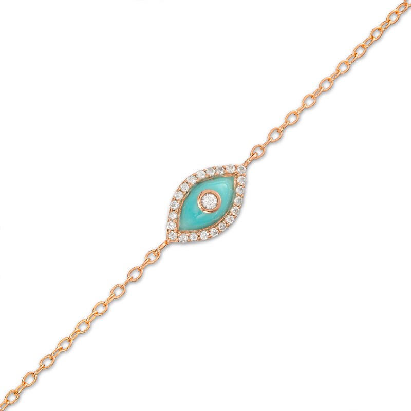 1/10 CT. T.W. Diamond Frame Blue Enamel Evil Eye Bracelet in Sterling Silver with 14K Rose Gold Plate