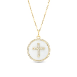 1/3 CT. T.W. Diamond Frame White Enamel Cross Circle Pendant in Sterling Silver with 14K Gold Plate