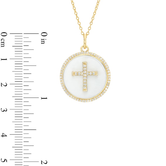 1/3 CT. T.w. Diamond Frame White Enamel Cross Circle Pendant in Sterling Silver with 14K Gold Plate