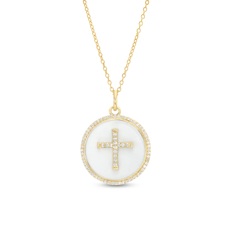 1/3 CT. T.W. Diamond Frame White Enamel Cross Circle Pendant in Sterling Silver with 14K Gold Plate