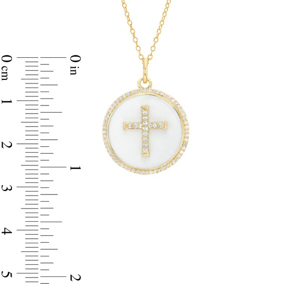 1/3 CT. T.w. Diamond Frame White Enamel Cross Circle Pendant in Sterling Silver with 14K Gold Plate