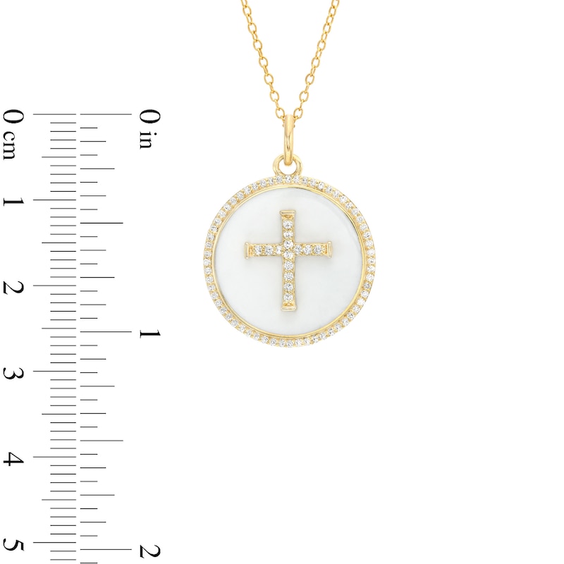 1/3 CT. T.W. Diamond Frame White Enamel Cross Circle Pendant in Sterling Silver with 14K Gold Plate