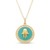 Thumbnail Image 1 of 1/4 CT. T.W. Diamond Frame Aqua Blue Enamel Hamsa Circle Pendant in Sterling Silver with 14K Gold Plate