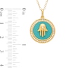Thumbnail Image 3 of 1/4 CT. T.W. Diamond Frame Aqua Blue Enamel Hamsa Circle Pendant in Sterling Silver with 14K Gold Plate