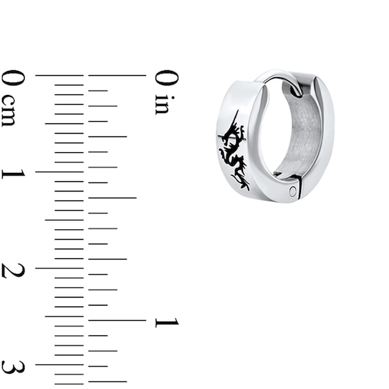 Laser-Inscribed Dragon Huggie Hoop Earrings in Stainless Steel
