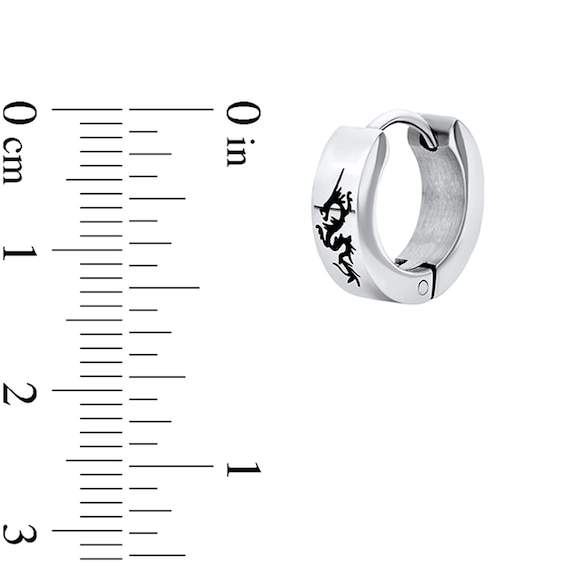 Laser-Inscribed Dragon Huggie Hoop Earrings in Stainless Steel