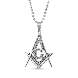 Men's Oxidized Freemason Compass Pendant in Stainless Steel - 20"