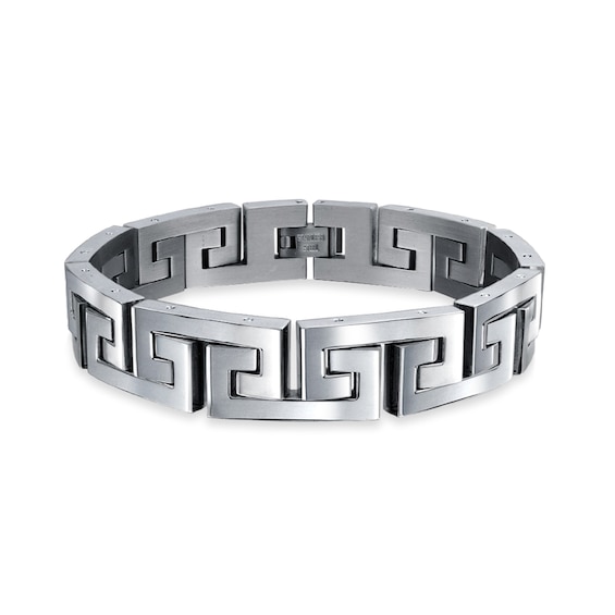 12.0mm Greek Key Link Chain Bracelet in Stainless Steel - 8.5"