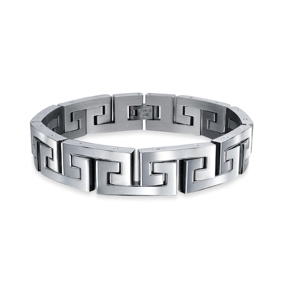 Men's 12.0mm Greek Key Link Chain Bracelet in Stainless Steel - 8.5"