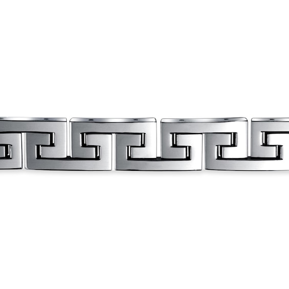 12.0mm Greek Key Link Chain Bracelet in Stainless Steel - 8.5"