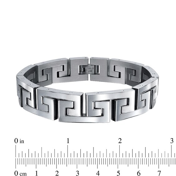 12.0mm Greek Key Link Chain Bracelet in Stainless Steel - 8.5"